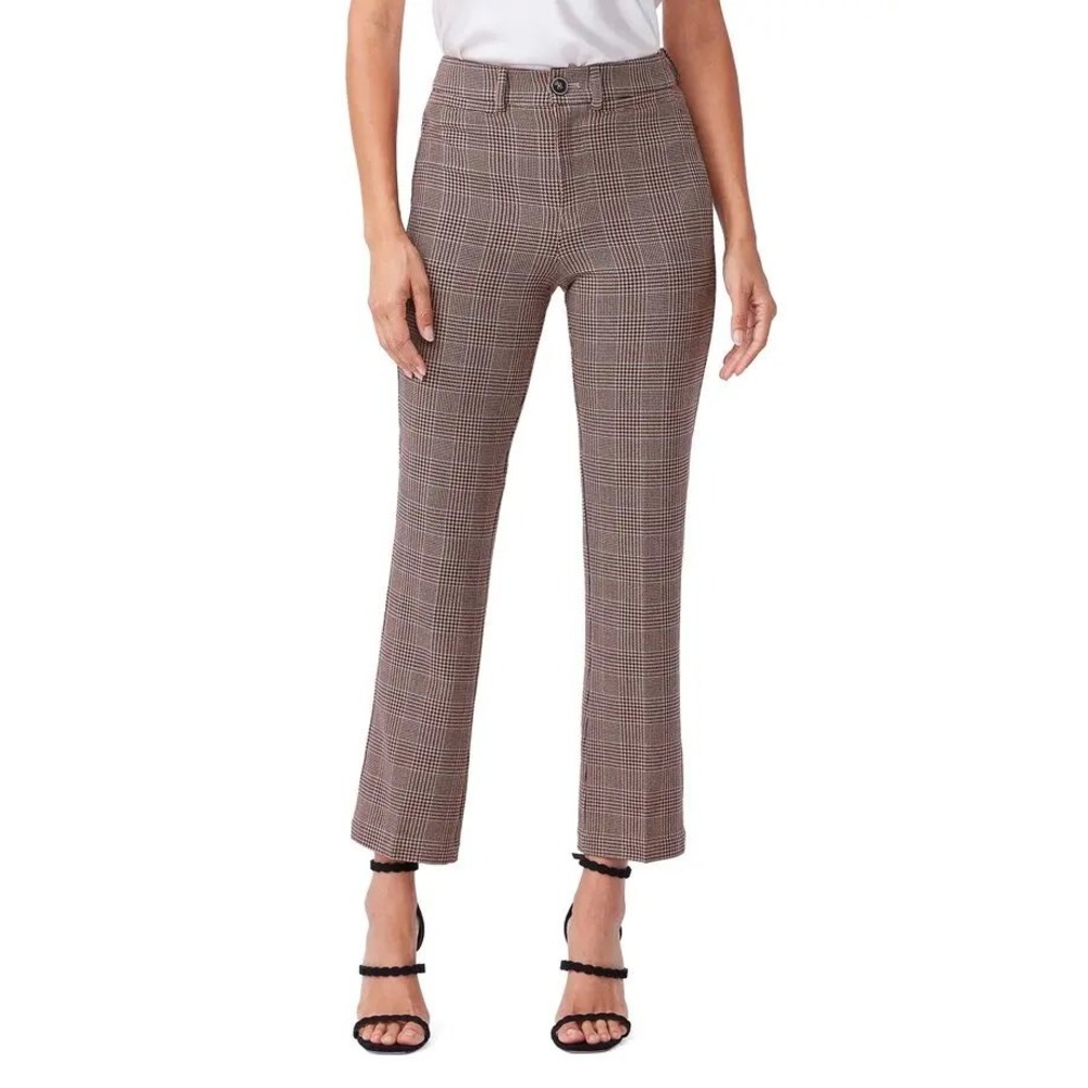 PAIGE Beige Cordovan Multi Glen Plaid Straight Leg Trousers Pants Size 4